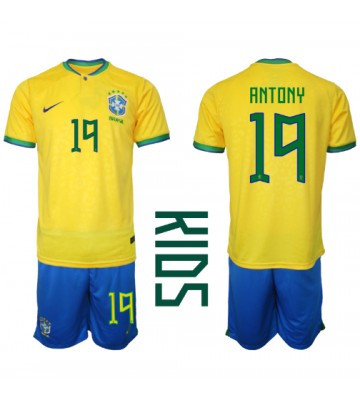 Brasilien Antony #19 Hemmakläder Barn VM 2022 Kortärmad (+ Korta byxor)